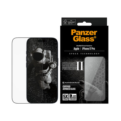 Προστατευτική Μεμβράνη Οθόνης PanzerGlass Ultra-Wide Ceramic II EasyAligner για Apple iPhone 17 Pro, Ενισχυμένο Γυαλί, Πλήρης Κόλληση, Μαύρη