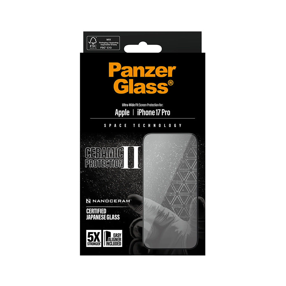 Προστατευτική Μεμβράνη Οθόνης PanzerGlass Ultra-Wide Ceramic II EasyAligner για Apple iPhone 17 Pro, Ενισχυμένο Γυαλί, Πλήρης Κόλληση, Μαύρη