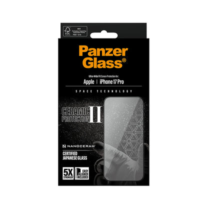Προστατευτική Μεμβράνη Οθόνης PanzerGlass Ultra-Wide Ceramic II EasyAligner για Apple iPhone 17 Pro, Ενισχυμένο Γυαλί, Πλήρης Κόλληση, Μαύρη