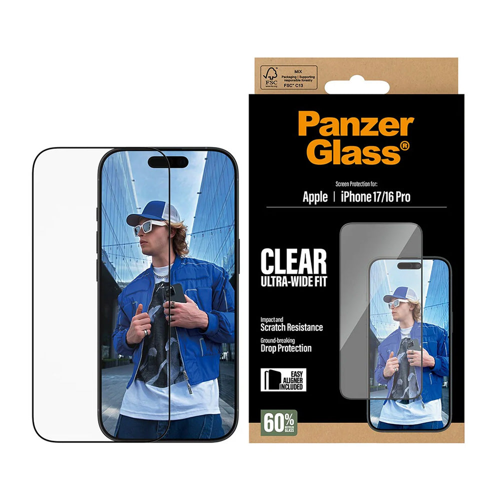Προστατευτική Μεμβράνη Οθόνης PanzerGlass Ultra-Wide Fit EasyAligner για Apple iPhone 17 / 16 Pro, Ενισχυμένο Γυαλί, Πλήρης Κόλληση, Μαύρη