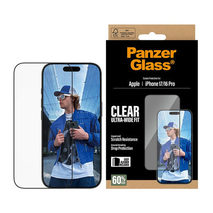 Προστατευτική Μεμβράνη Οθόνης PanzerGlass Ultra-Wide Fit EasyAligner για Apple iPhone 17 / 16 Pro, Ενισχυμένο Γυαλί, Πλήρης Κόλληση, Μαύρη
