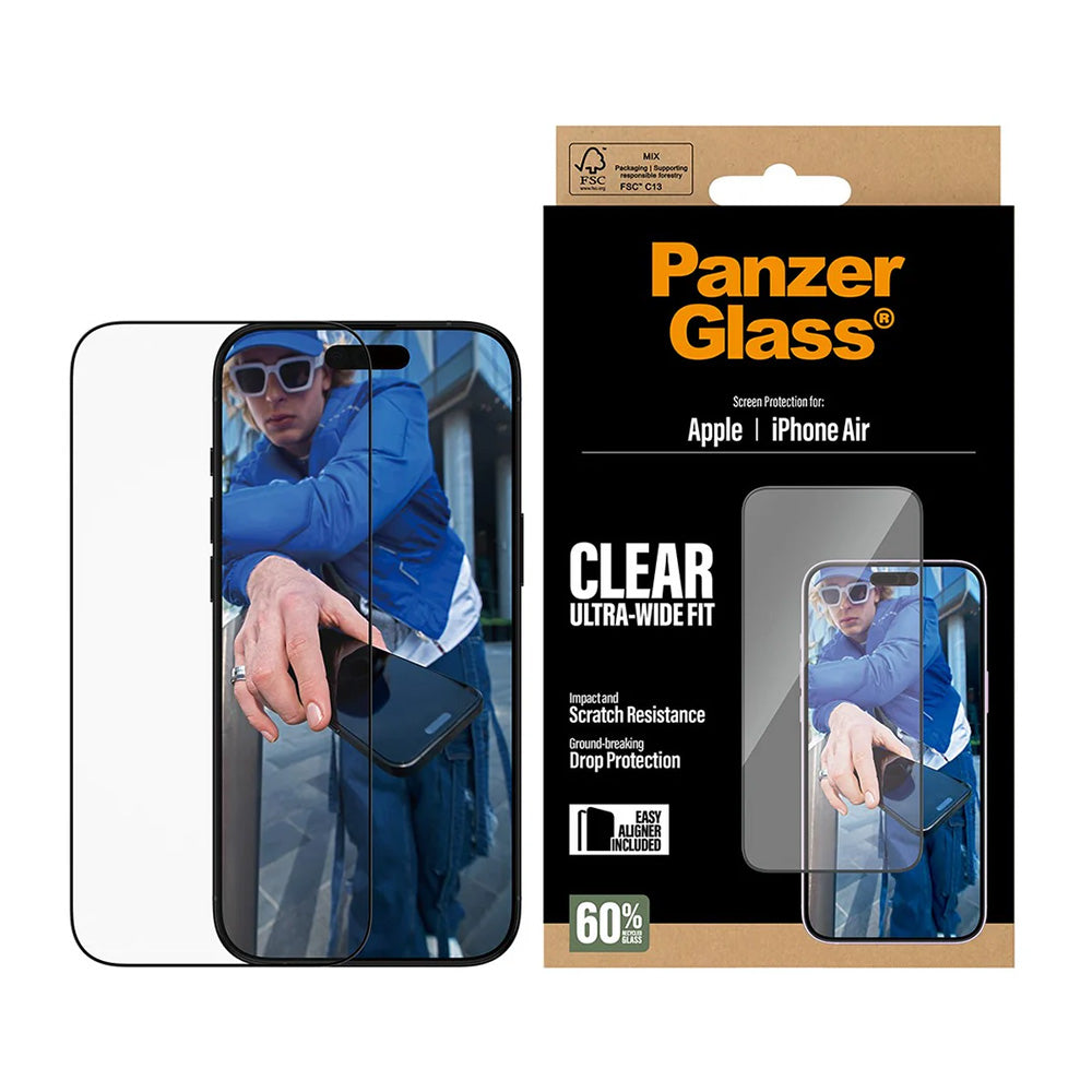 Προστατευτική Μεμβράνη Οθόνης PanzerGlass Ultra-Wide Fit EasyAligner για Apple iPhone 17 Air, Ενισχυμένο Γυαλί, Full Glue, Μαύρη