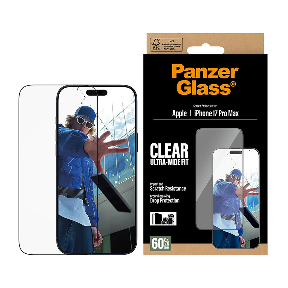 Προστατευτική Μεμβράνη Οθόνης PanzerGlass Ultra-Wide Fit EasyAligner για Apple iPhone 17 Pro Max, Ενισχυμένο Γυαλί, Full Glue, Μαύρη