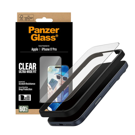 Προστατευτική Μεμβράνη Οθόνης PanzerGlass Ultra-Wide Fit EasyAligner για Apple iPhone 17 Pro, Ενισχυμένο Γυαλί, Full Glue, Μαύρη