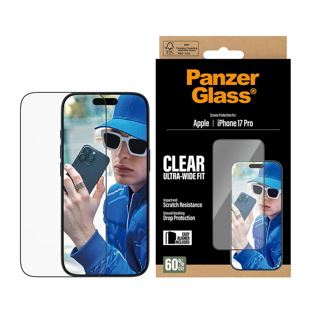 Προστατευτική Μεμβράνη Οθόνης PanzerGlass Ultra-Wide Fit EasyAligner για Apple iPhone 17 Pro, Ενισχυμένο Γυαλί, Full Glue, Μαύρη