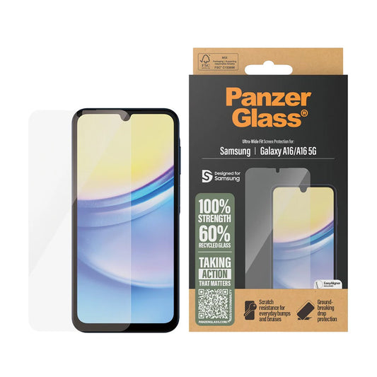 Προστατευτική Μεμβράνη Οθόνης PanzerGlass Ultra-Wide Fit EasyAligner για Samsung Galaxy A16 5G A166 / A16 4G A165, Ενισχυμένο Γυαλί, Πλήρης Κόλληση