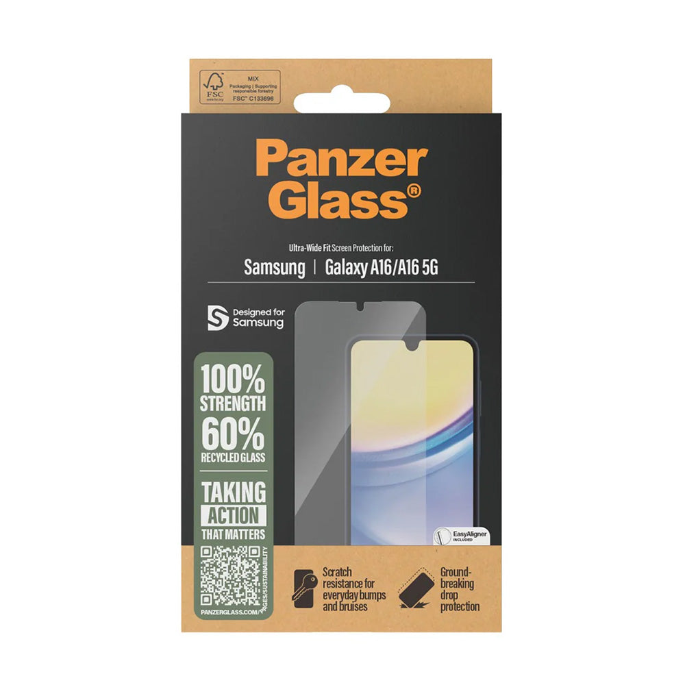 Προστατευτική Μεμβράνη Οθόνης PanzerGlass Ultra-Wide Fit EasyAligner για Samsung Galaxy A16 5G A166 / A16 4G A165, Ενισχυμένο Γυαλί, Πλήρης Κόλληση