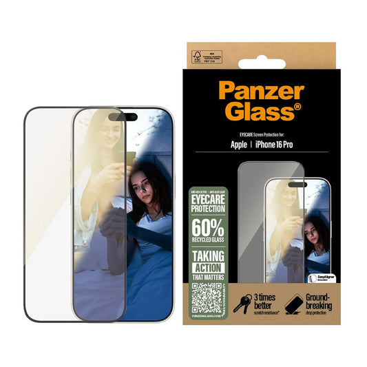 Προστατευτική Μεμβράνη Οθόνης PanzerGlass Ultra-Wide Fit EyeCare για Apple iPhone 16 Pro, Ενισχυμένο Γυαλί, Full Glue, Μαύρη