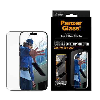 Προστατευτική Μεμβράνη Οθόνης PanzerGlass Ultra-Wide Fit Fastfit για Apple iPhone 17 Pro Max, Ενισχυμένο Γυαλί, Full Glue, Μαύρη