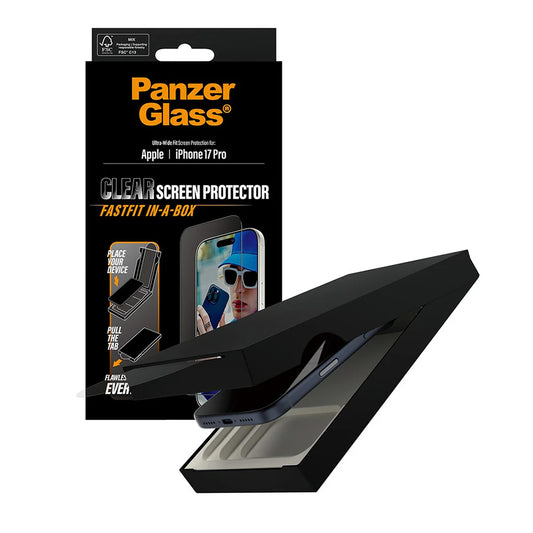 Προστατευτική Μεμβράνη Οθόνης PanzerGlass Ultra-Wide Fit Fastfit για Apple iPhone 17 Pro, Ενισχυμένο Γυαλί, Full Glue, Μαύρη
