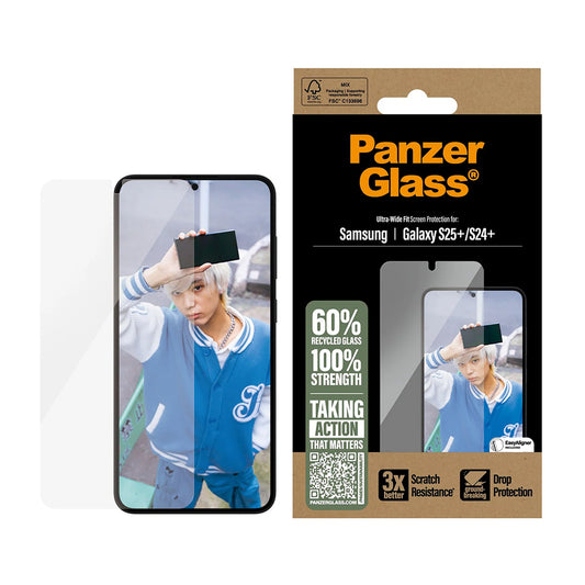 Προστατευτική Μεμβράνη Οθόνης PanzerGlass Ultra-Wide Fit για Samsung Galaxy S25+ S936 / S24+ S926, Ενισχυμένο Γυαλί, Full Glue