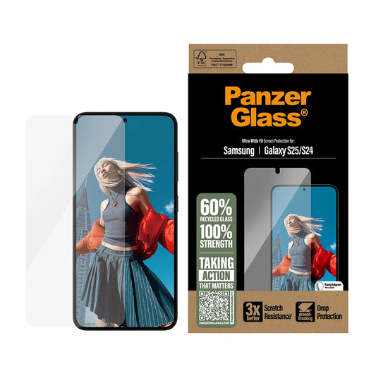 Προστατευτική Μεμβράνη Οθόνης PanzerGlass Ultra-Wide Fit για Samsung Galaxy S25 S931 / S24 S921, Ενισχυμένο Γυαλί, Full Glue