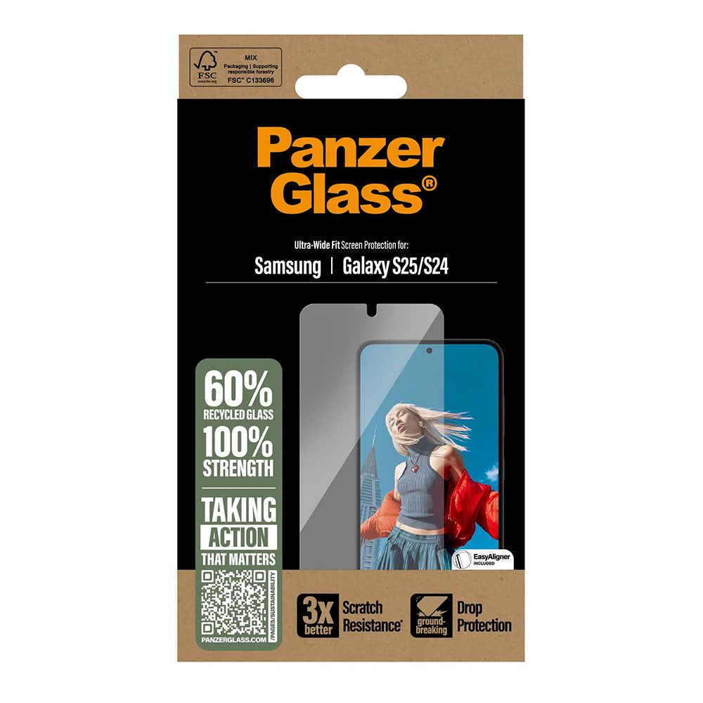 Προστατευτική Μεμβράνη Οθόνης PanzerGlass Ultra-Wide Fit για Samsung Galaxy S25 S931 / S24 S921, Ενισχυμένο Γυαλί, Full Glue