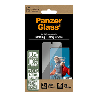 Προστατευτική Μεμβράνη Οθόνης PanzerGlass Ultra-Wide Fit για Samsung Galaxy S25 S931 / S24 S921, Ενισχυμένο Γυαλί, Full Glue