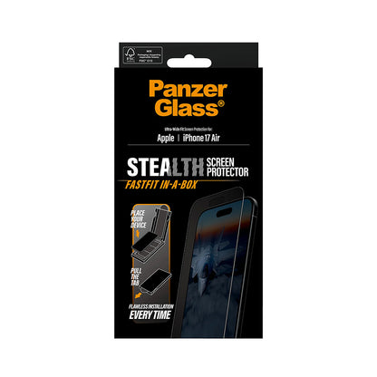 Προστατευτική Μεμβράνη Οθόνης PanzerGlass Ultra-Wide Fit Stealth Fastfit για Apple iPhone 17 Air, Ενισχυμένο Γυαλί, Full Glue, Μαύρη