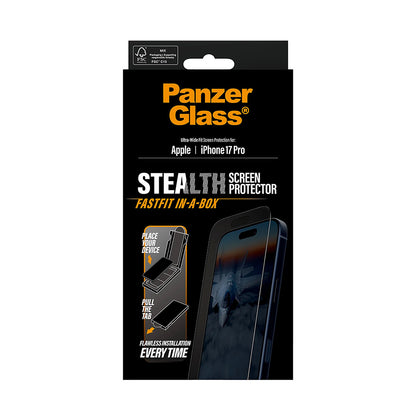 PanzerGlass Ultra-Wide Fit Stealth Fastfit Screen Protector for Apple iPhone 17 Pro, Tempered Glass, Full Glue, Black