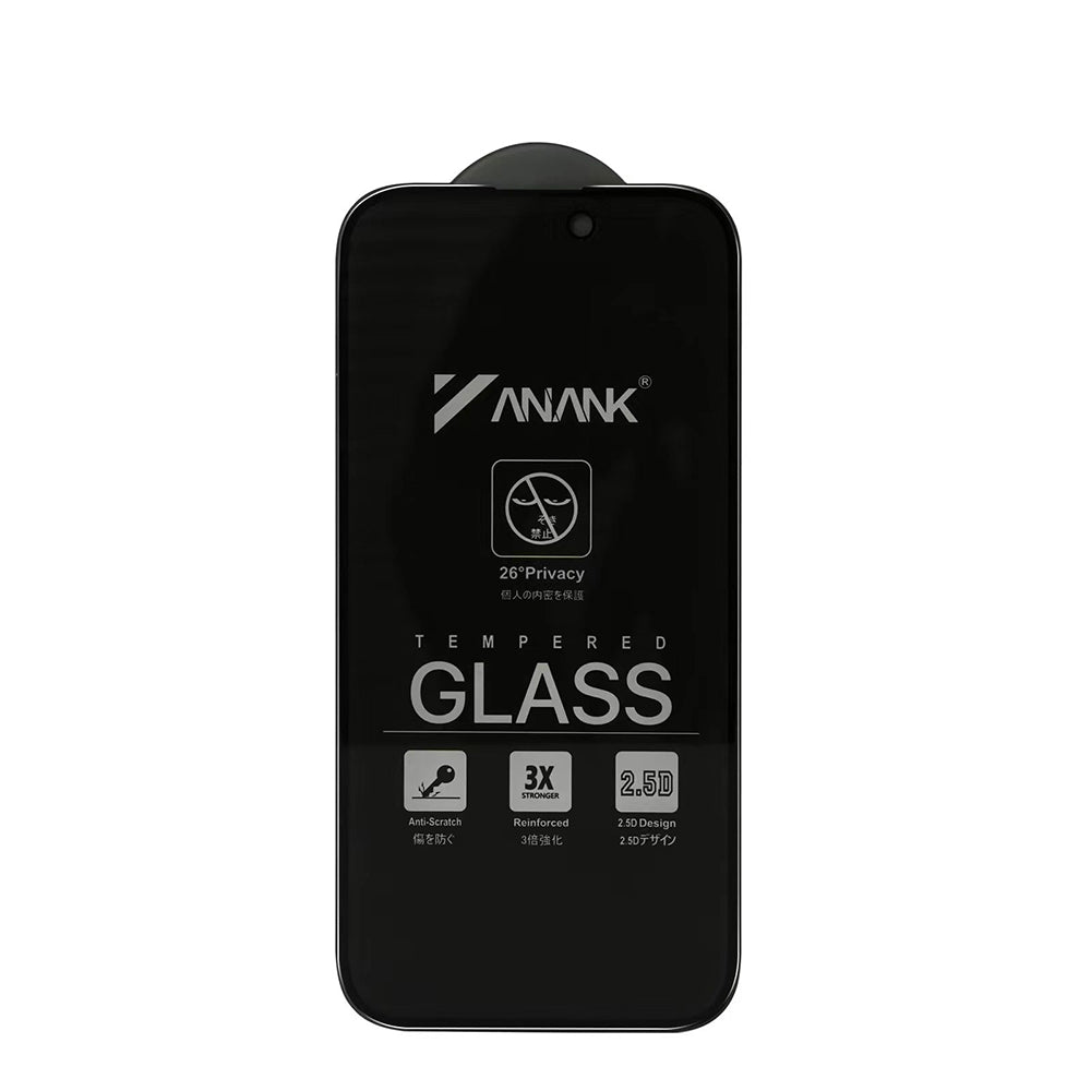 Προστατευτική μεμβράνη οθόνης Privacy Anank 3X Ενισχυμένη για Apple iPhone 14 Pro, Ασφαλισμένο Γυαλί, Πλήρης Κόλλα, 2.5D
