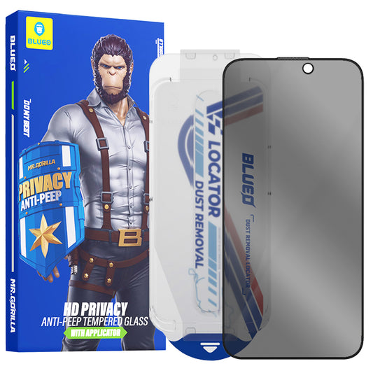 Προστατευτική μεμβράνη οθόνης Privacy Blueo Anti-Peep Applicator Pro για Apple iPhone 15 Pro, Ασφαλισμένο γυαλί, Πλήρης κόλλα