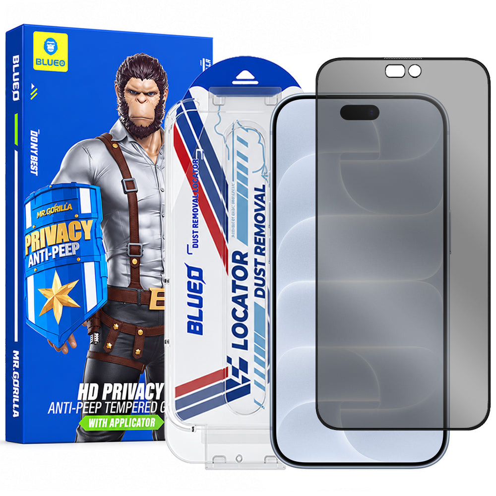 Προστατευτικό οθόνης Privacy Blueo Anti-Peep Applicator Pro για Apple iPhone 18 Pro, Σκληρυμένο Γυαλί, Full Glue