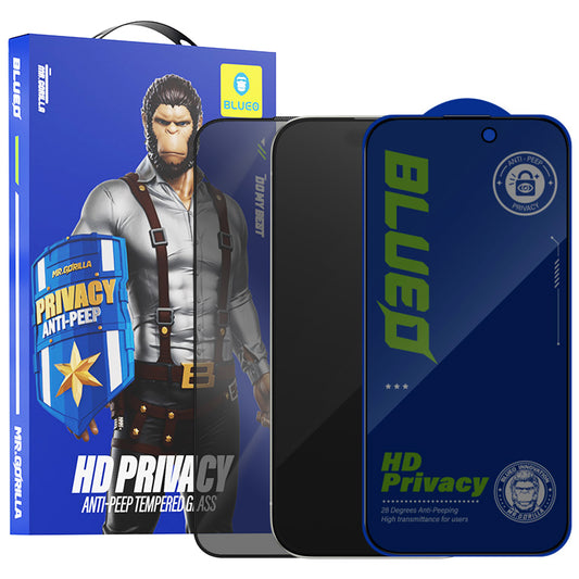 Προστατευτική μεμβράνη οθόνης Privacy Blueo Anti-Peep για Apple iPhone 16 / 15, Ασφαλισμένο γυαλί, Πλήρης κόλλα