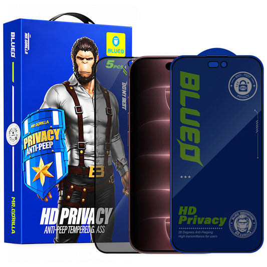Προστατευτικό οθόνης Privacy Blueo Anti-Peep για Apple iPhone 18 Pro Max, σκληρυμένο γυαλί, πλήρης επικόλληση, σετ 5 τεμαχίων