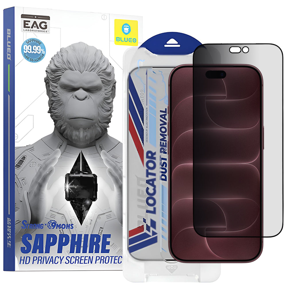 Προστατευτικό οθόνης Privacy Blueo Premium Sapphire Applicator για Apple iPhone 18 Pro Max, σκληρυμένο γυαλί, πλήρης επικόλληση (Full Glue)