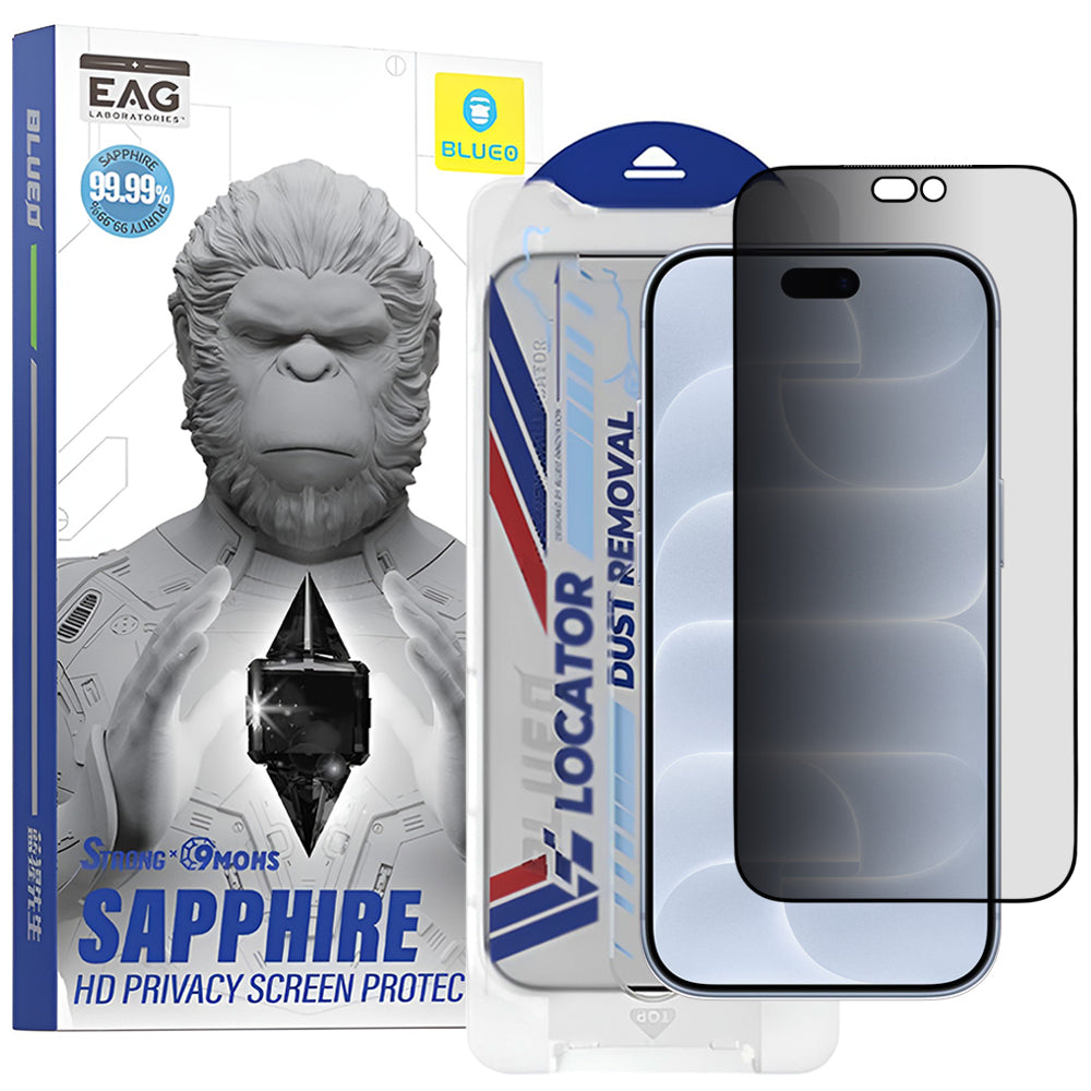 Προστατευτικό οθόνης Privacy Blueo Premium Sapphire Applicator για Apple iPhone 18 Pro, Σκληρυμένο Γυαλί, Full Glue