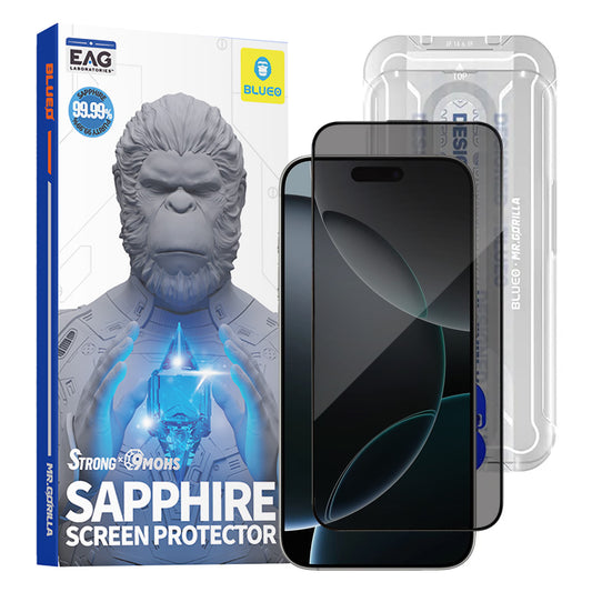 Προστατευτική Μεμβράνη Οθόνης Privacy Blueo Sapphire Applicator Pro για Apple iPhone 17 Pro / 17 / 16 Pro, Ενισχυμένο Γυαλί, Full Glue