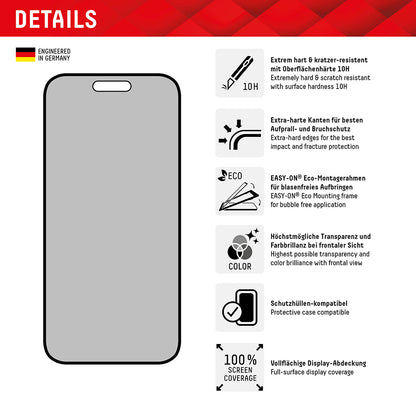 Προστατευτική μεμβράνη οθόνης Privacy Displex Real Glass για Apple iPhone 16 Plus, Ασφαλισμένο γυαλί, Πλήρης κόλλα