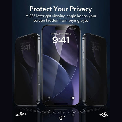 Προστατευτική Μεμβράνη Οθόνης Privacy ESR Armorite UltraFit για Apple iPhone 17 Pro Max, Ενισχυμένο Γυαλί, Full Glue, Σετ 3 τεμαχίων