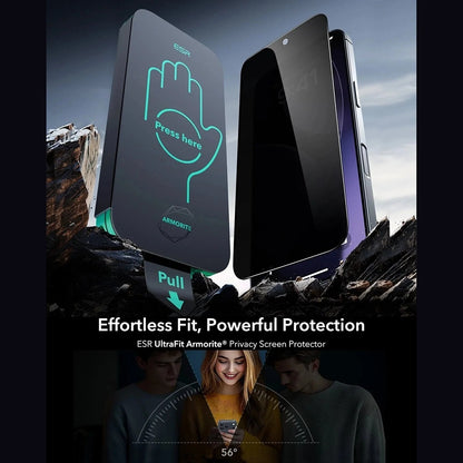 Προστατευτική Μεμβράνη Οθόνης Privacy ESR Armorite UltraFit για Apple iPhone 17 Pro Max, Ενισχυμένο Γυαλί, Full Glue, Σετ 3 τεμαχίων