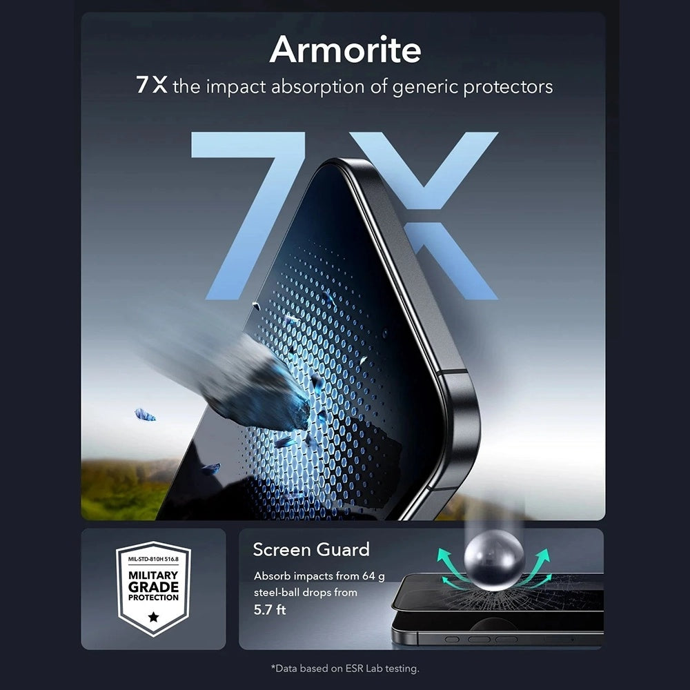 Προστατευτική Μεμβράνη Οθόνης Privacy ESR Armorite UltraFit για Apple iPhone 17 Pro Max, Ενισχυμένο Γυαλί, Full Glue, Σετ 3 τεμαχίων