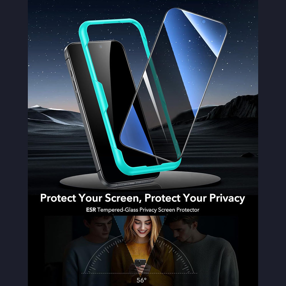 Προστατευτική Μεμβράνη Οθόνης Privacy ESR για Apple iPhone 17 Pro Max, Ενισχυμένο Γυαλί, Full Glue, Σετ 3 τεμαχίων