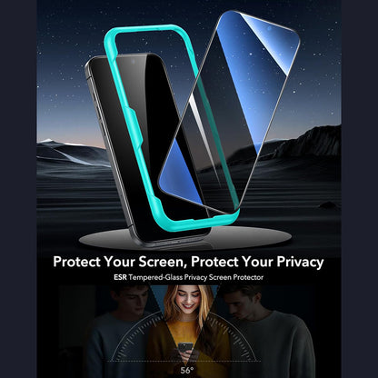 Προστατευτική Μεμβράνη Οθόνης Privacy ESR για Apple iPhone 17 Pro Max, Ενισχυμένο Γυαλί, Full Glue, Σετ 3 τεμαχίων