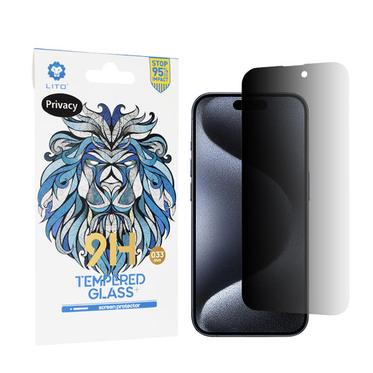 Προστατευτική μεμβράνη οθόνης Privacy Lito Classic για Apple iPhone 15 Pro, Ασφαλισμένο γυαλί, Πλήρης κόλλα, 2.5D
