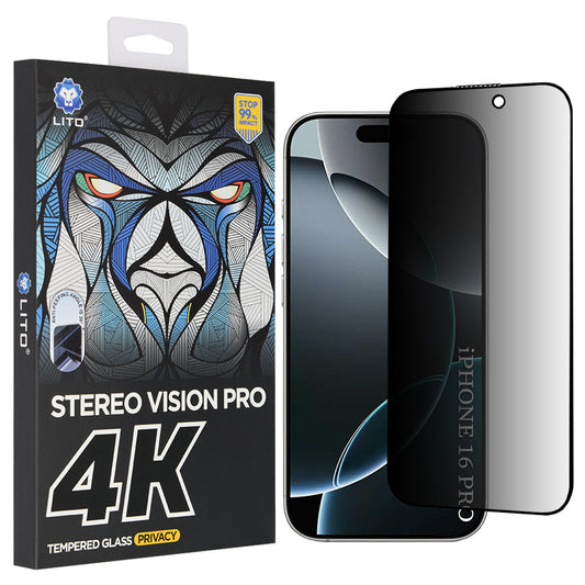 Προστατευτική Μεμβράνη Οθόνης Privacy Lito D+ Max 4K για Apple iPhone 17 / 16 Pro, Ενισχυμένο Γυαλί, Full Glue