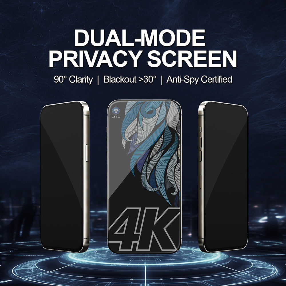 Προστατευτική Μεμβράνη Οθόνης Privacy Lito D+ Max 4K για Apple iPhone 17 / 16 Pro, Ενισχυμένο Γυαλί, Full Glue