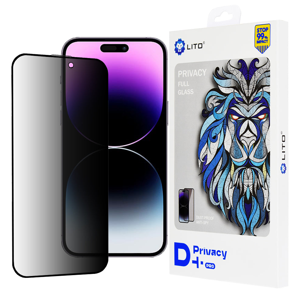 Προστατευτική μεμβράνη οθόνης Privacy Lito D+ Pro για Apple iPhone 14 Pro Max, Ασφαλισμένο γυαλί, Πλήρης κόλλα