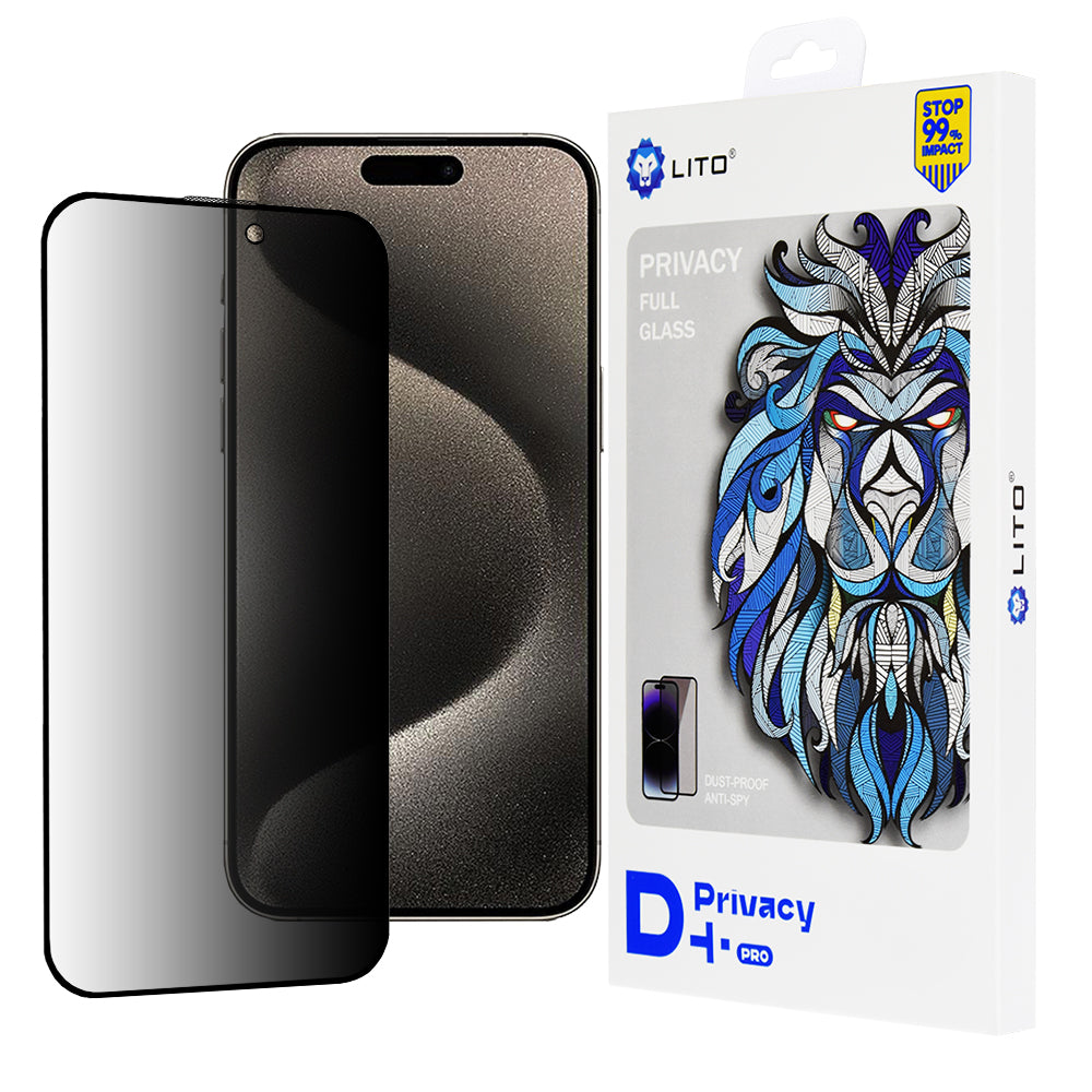 Προστατευτική μεμβράνη οθόνης Privacy Lito D+ Pro για Apple iPhone 15 Pro Max, Ασφαλισμένο γυαλί, Πλήρης κόλλα