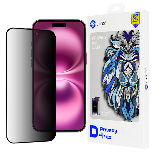 Προστατευτική μεμβράνη οθόνης Privacy Lito D+ Pro για Apple iPhone 16 Plus, Ασφαλισμένο γυαλί, Πλήρης κόλλα