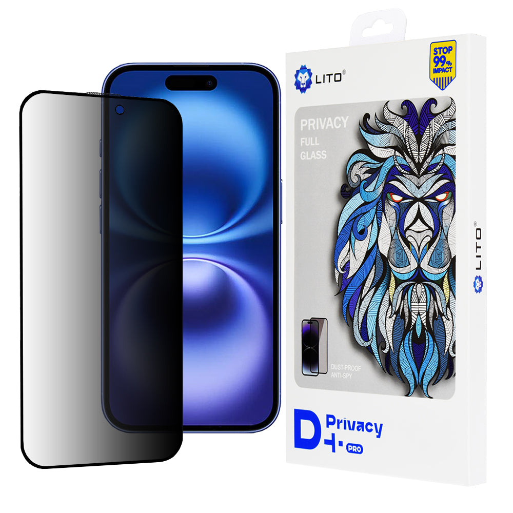 Προστατευτική μεμβράνη οθόνης Privacy Lito D+ Pro για Apple iPhone 16, Ασφαλισμένο γυαλί, Πλήρης κόλλα