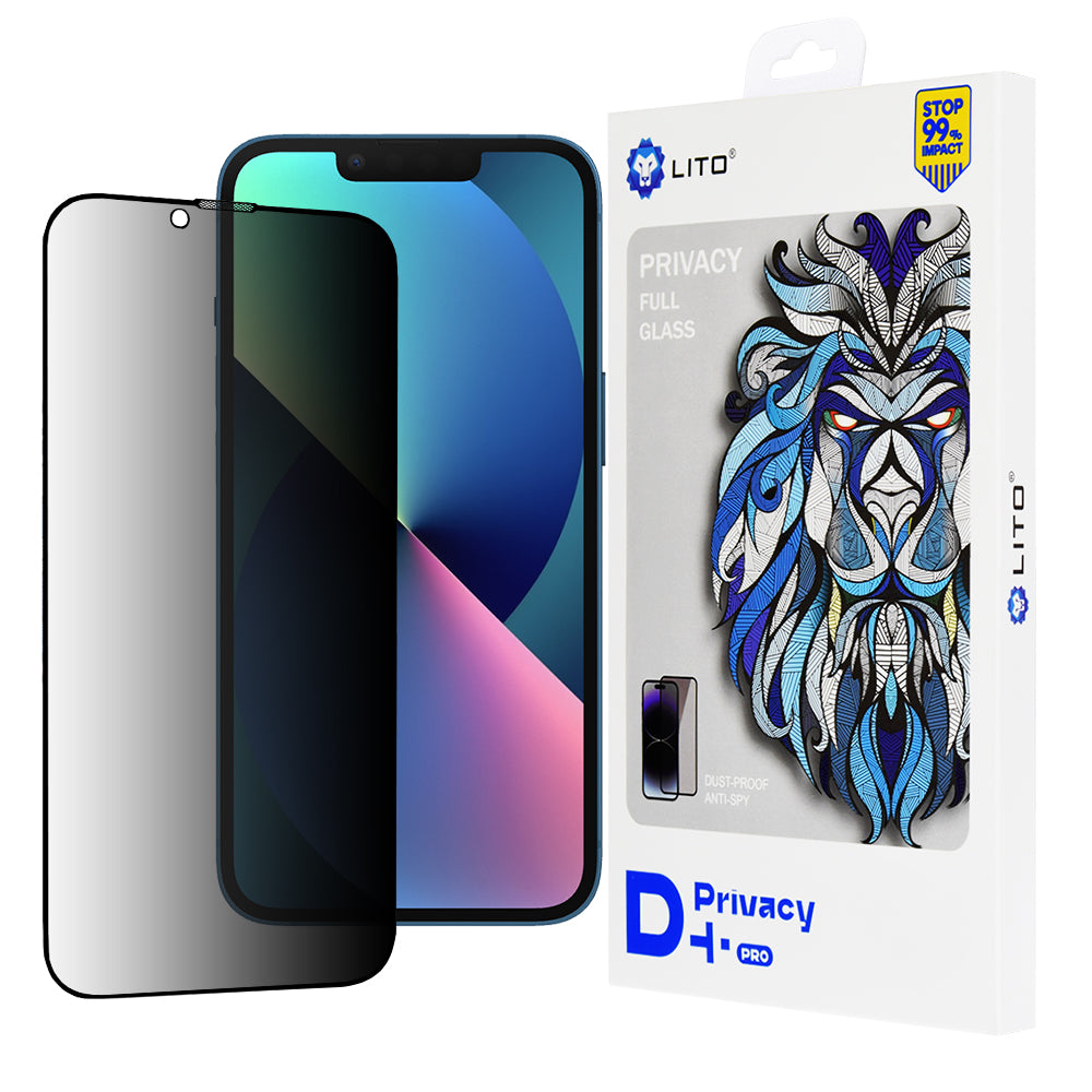 Προστατευτική μεμβράνη οθόνης Privacy Lito D+ Pro για Apple iPhone 17e / 16e / 14 / 13 Pro, Ασφαλισμένο γυαλί, Πλήρης κόλλα