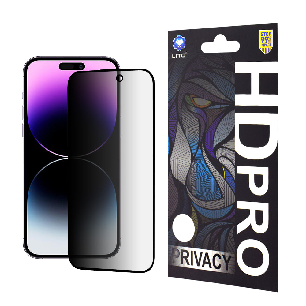 Προστατευτική μεμβράνη οθόνης Privacy Lito HD Pro για Apple iPhone 14 Pro Max, Ασφαλισμένο γυαλί, Πλήρης κόλλα