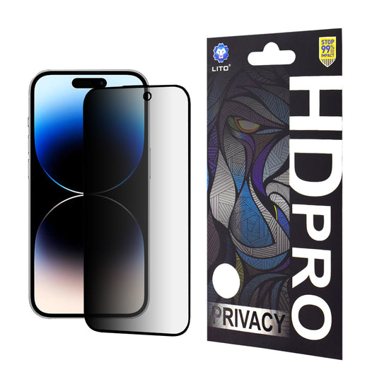 Προστατευτική μεμβράνη οθόνης Privacy Lito HD Pro για Apple iPhone 14 Pro, ασφαλισμένο γυαλί, πλήρης κόλλα