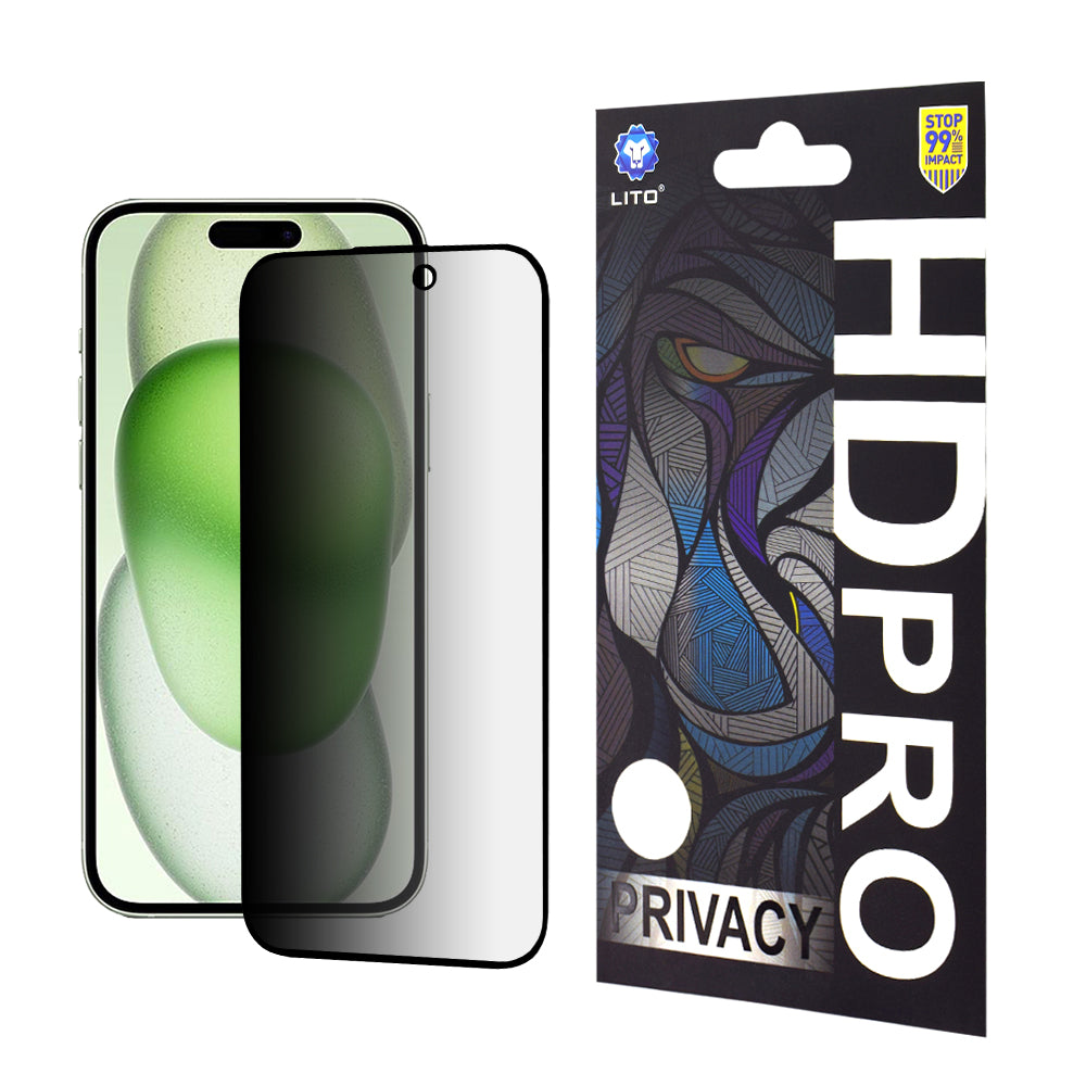 Privacy Screen Protector Lito HD Pro for Apple iPhone 15 Plus, Tempered Glass, Full Glue