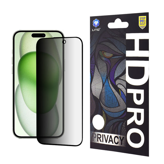 Προστατευτική μεμβράνη οθόνης Privacy Lito HD Pro για Apple iPhone 15 Plus, Ασφαλισμένο γυαλί, Πλήρης κόλλα