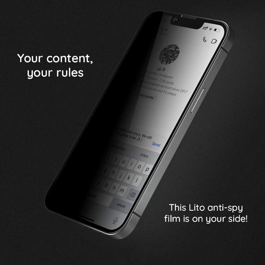 Προστατευτική μεμβράνη οθόνης Privacy Lito HD Pro για Apple iPhone 15 Plus, Ασφαλισμένο γυαλί, Πλήρης κόλλα