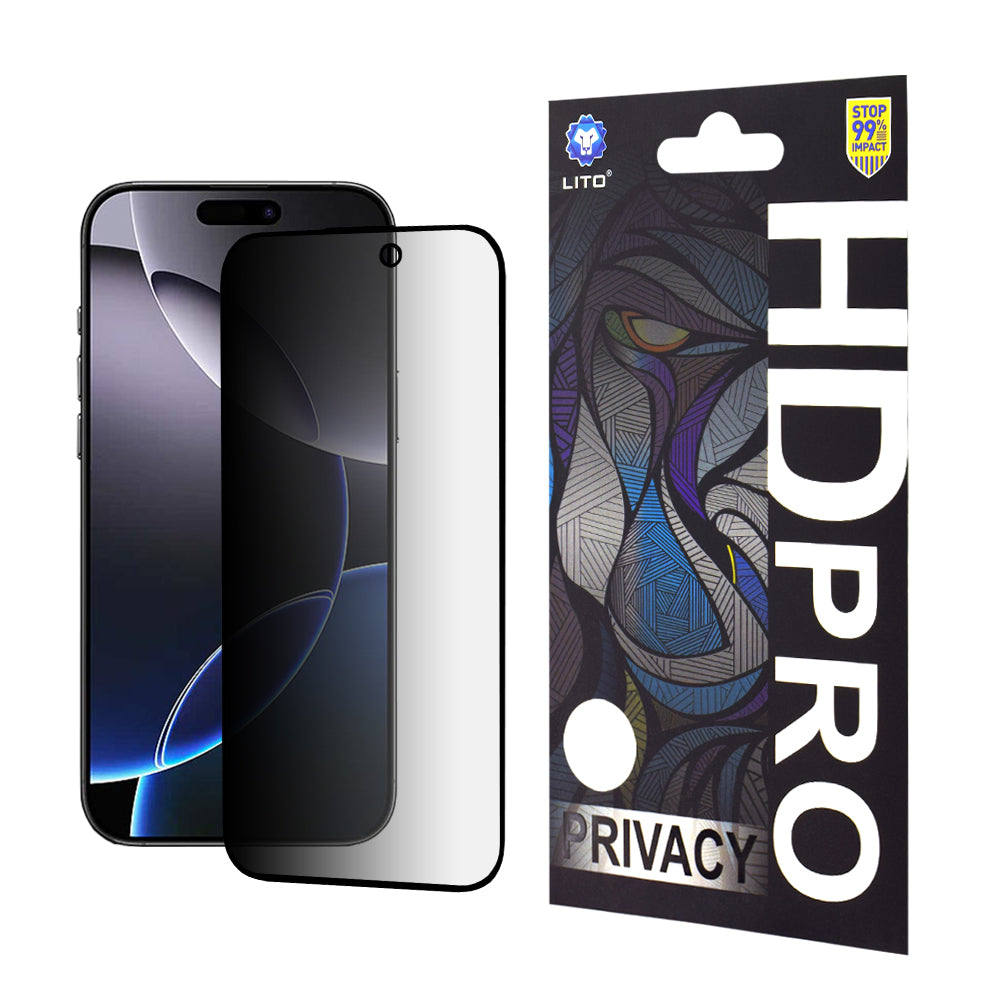 Προστατευτική μεμβράνη οθόνης Privacy Lito HD Pro για Apple iPhone 16 Pro Max, Ασφαλισμένο γυαλί, Πλήρης κόλλα