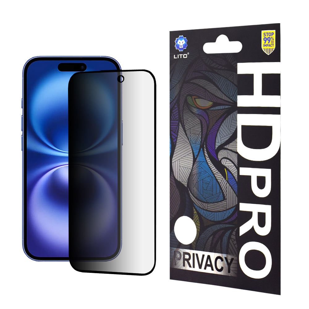 Προστατευτική μεμβράνη οθόνης Privacy Lito HD Pro για Apple iPhone 16, ασφαλισμένο γυαλί, πλήρης κόλλα