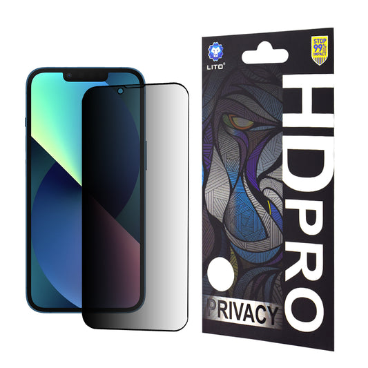 Προστατευτική μεμβράνη οθόνης Privacy Lito HD Pro για Apple iPhone 17e / 16e / 14 / 13 Pro, Ασφαλισμένο γυαλί, Πλήρης κόλλα
